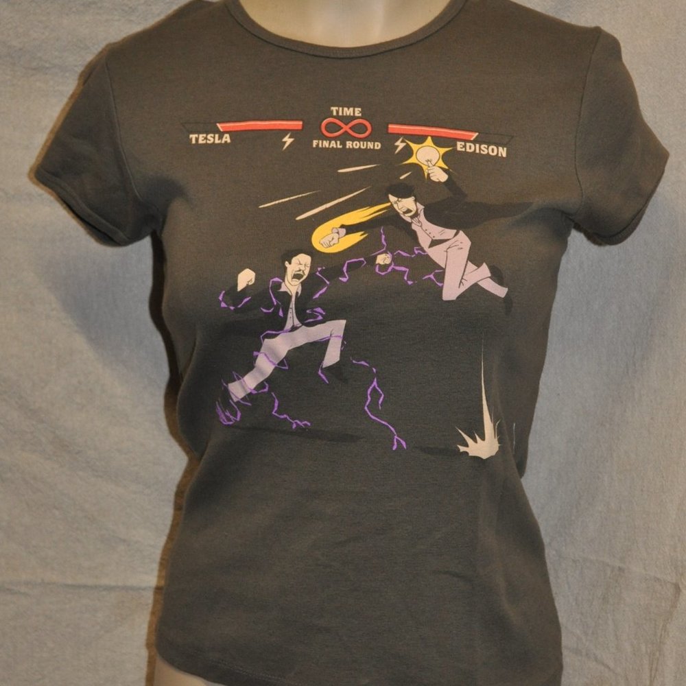3 for $24 - think geek womens olive edison vs tesla shirt size MEDIUM (3)